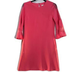 New York & Co Salmon Pink 3/4 Sleeve Bell Lace Sleeve Oversized Mini Dress XS
